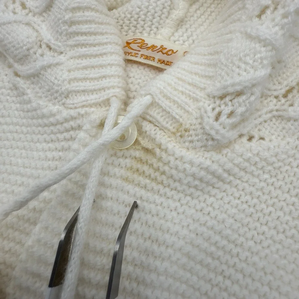 Vtg Renzo Baby Unisex Sz 0-3m White Knit Sleeper‎ Hood Newborn Classic Handmade